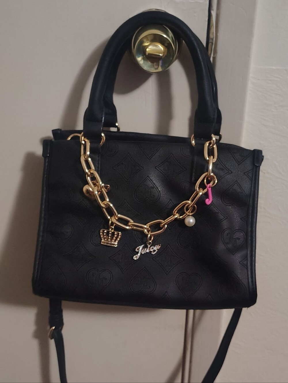 Juicy Couture Black Women's Satchel Handbag with Gold Chain Charm